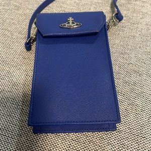 Vivienne Westwood Blue Saffiano Leather Logo Phone Pouch Bag
